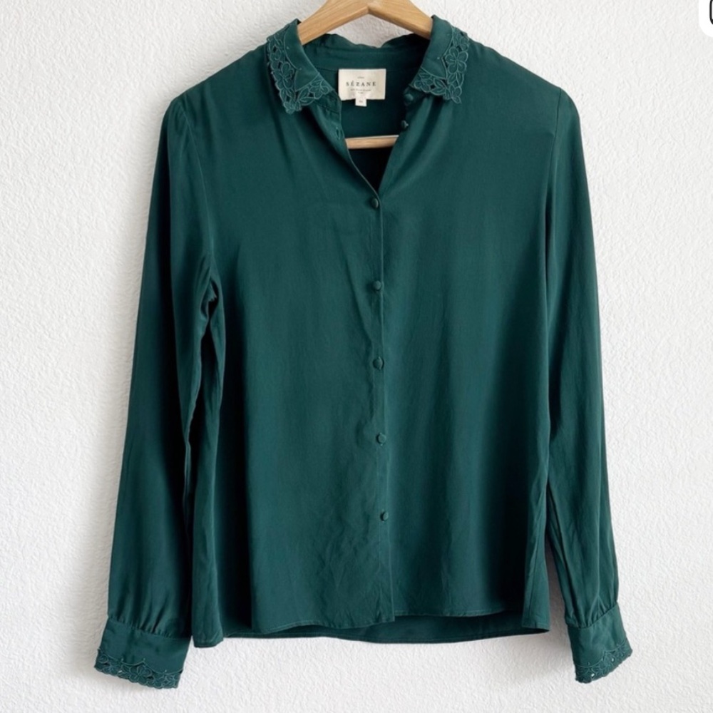Sezane Green Button Down Shirt